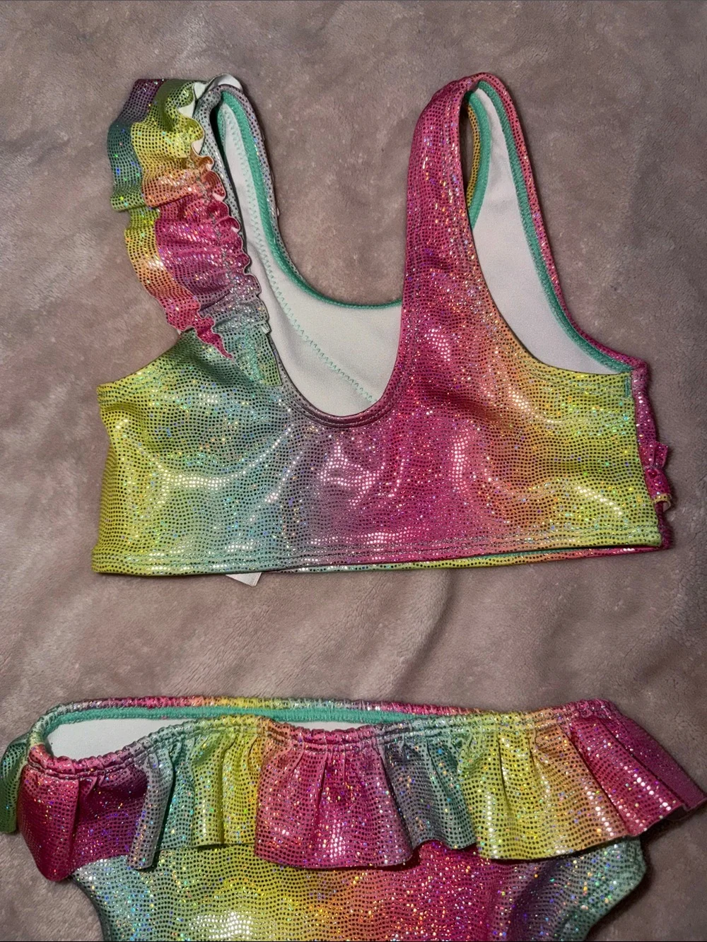 H&M Girls Rainbow Ruffle Bikini - Pink, Yellow, Green, Blue